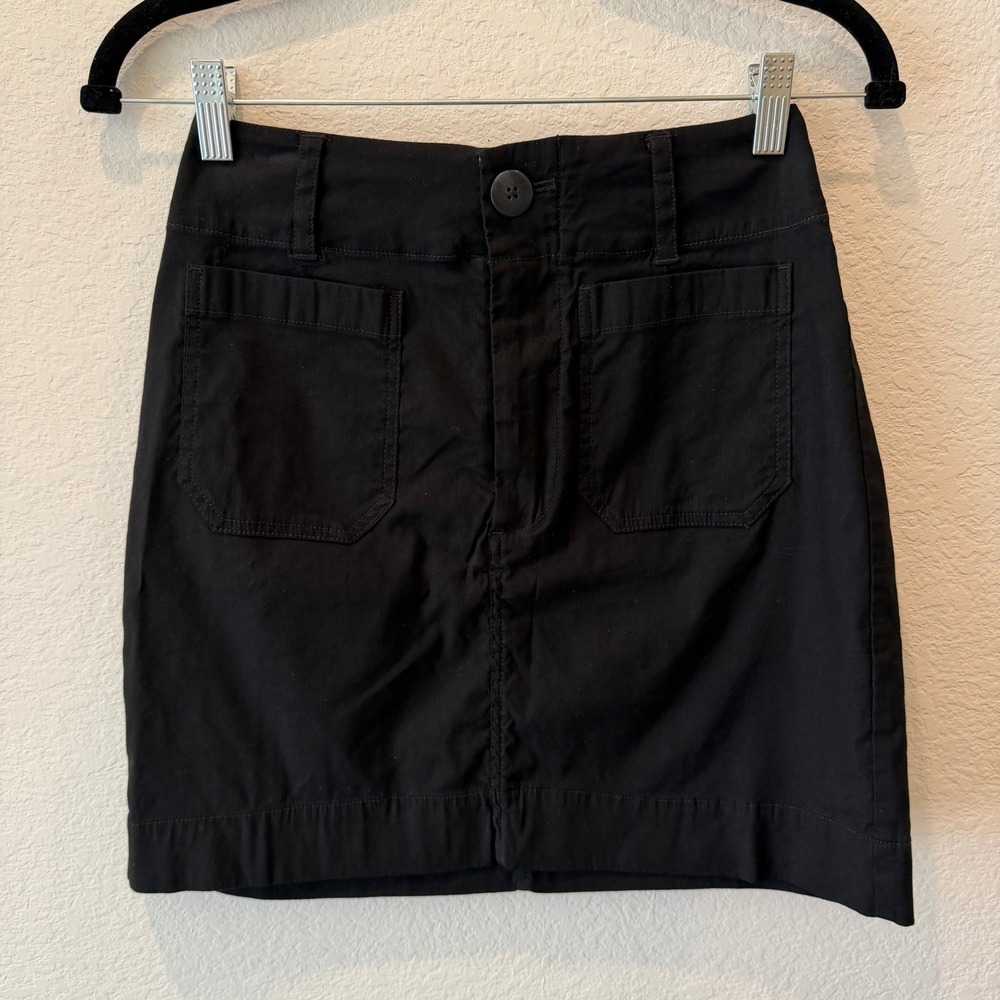 Maeve Anthropologie Black Utility Mini Skirt Size XS Patch Pockets Cotton Blend
